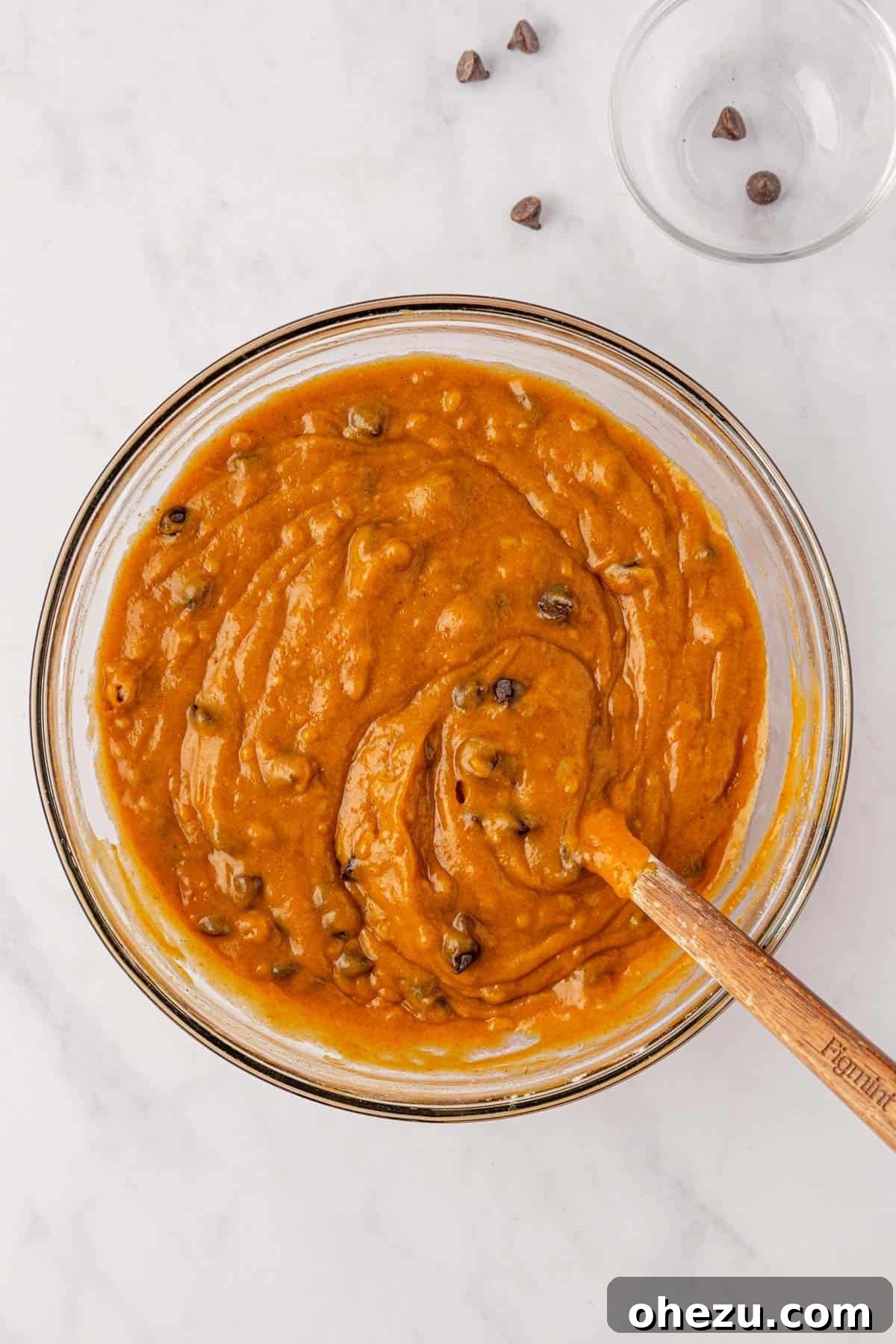 pumpkin bread batter with chocolate chips