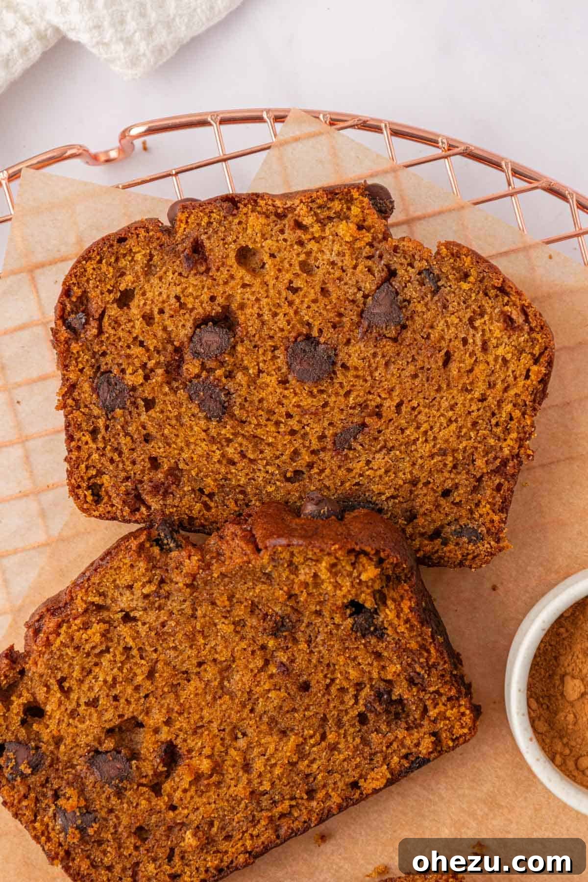 chocolate chip pumpkin bread slices