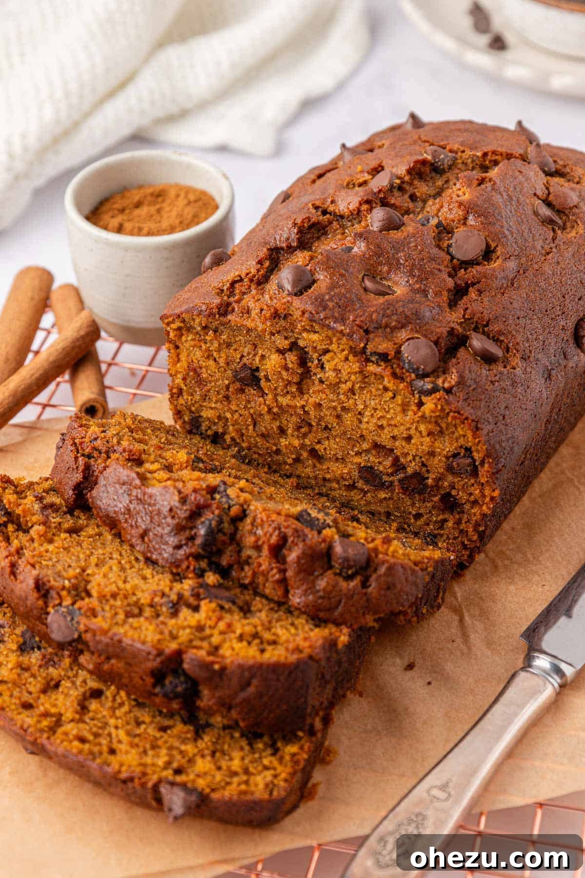 chocolate chip pumpkin bread loaf