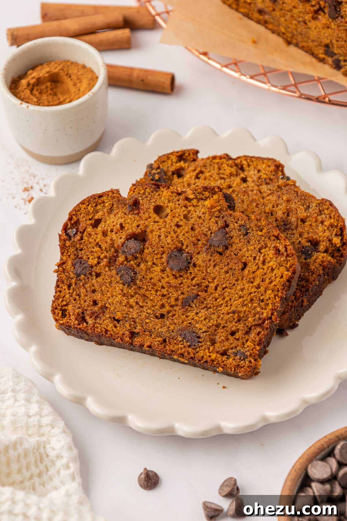 chocolate chip pumpkin bread slices