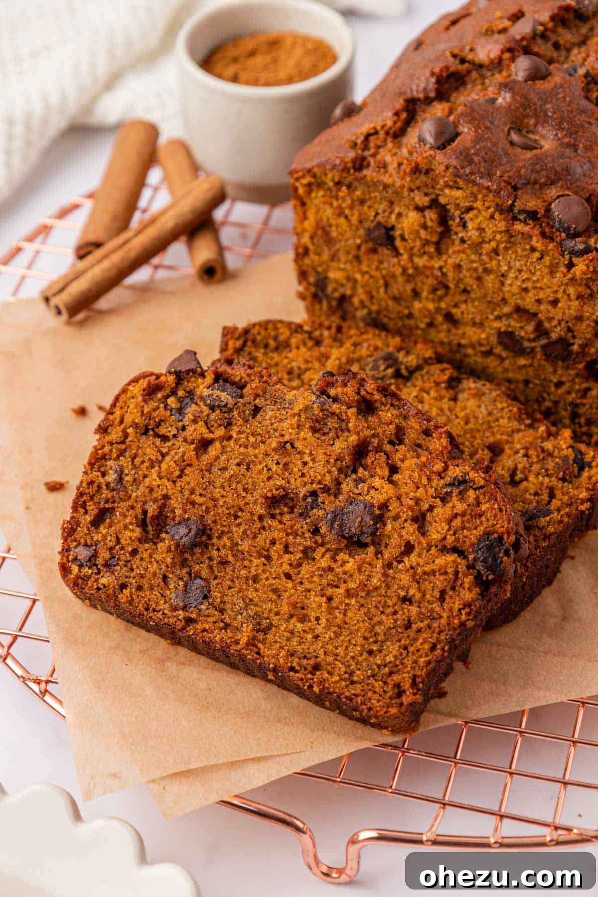 chocolate chip pumpkin bread slices