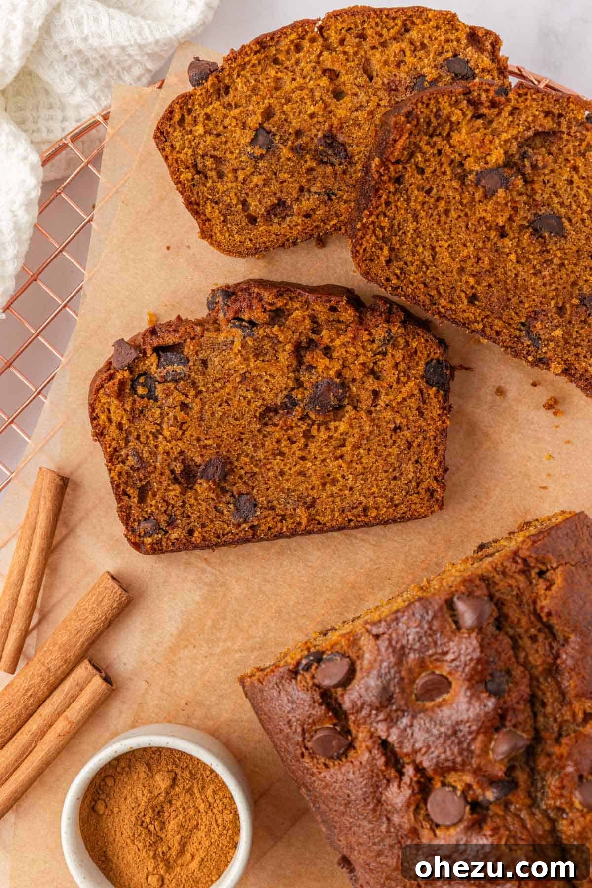 chocolate chip pumpkin bread slices