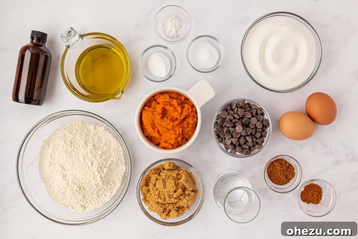 ingredients needed to make chocolate chip pumpkin bread