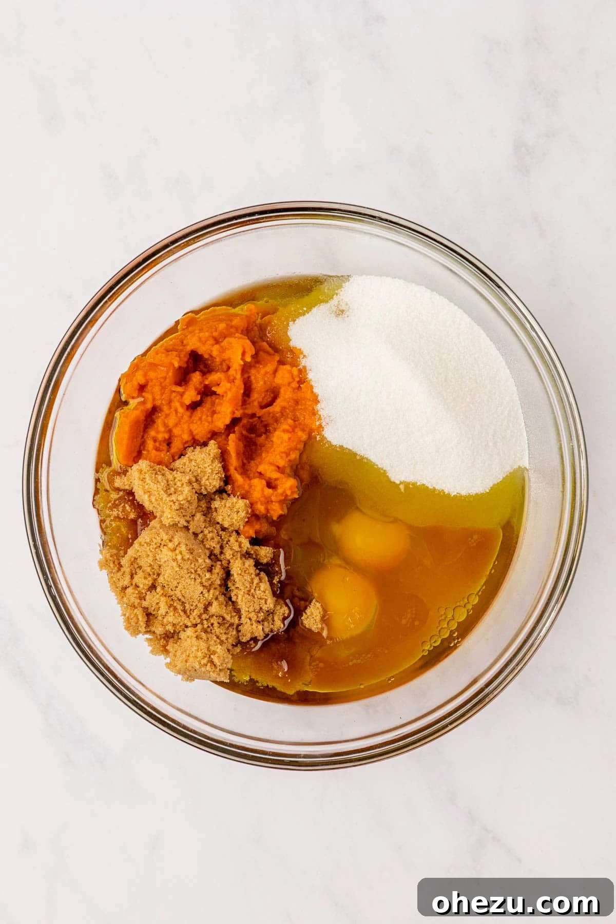 wet ingredients in a mixing bowl